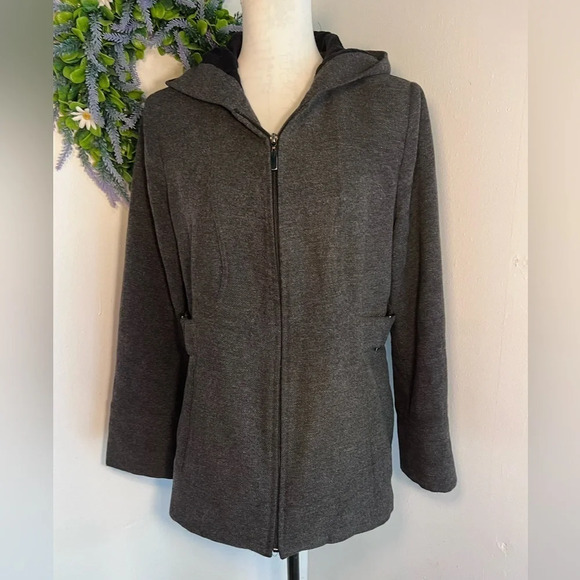 Croft and Barrow,M, longsleeve,hooded, pocketed wool blend,zip charcoal peacoat - Picture 1 of 9
